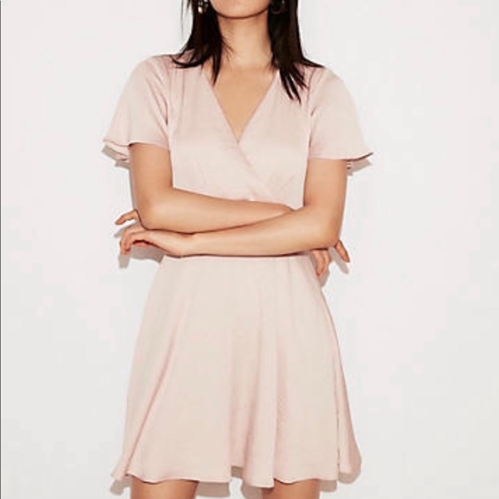 Express Satin Surplice Pink Dress